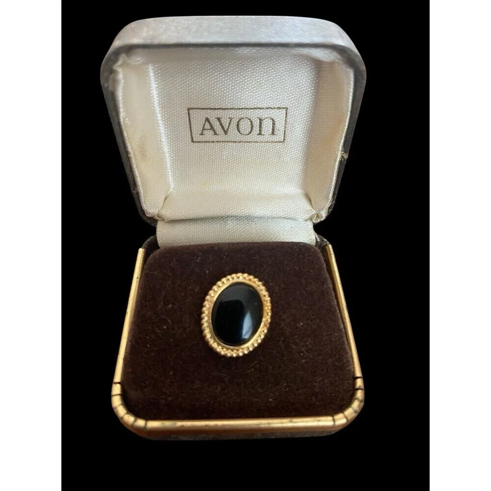 Vintage 1971 Avon Citation Tie Tack Men's Black Gold Tone Classic Accent